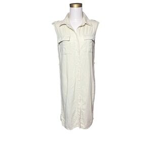 Selene Sport Linen Blend Sleeveless Button Front Midi Dress Cream Size M
